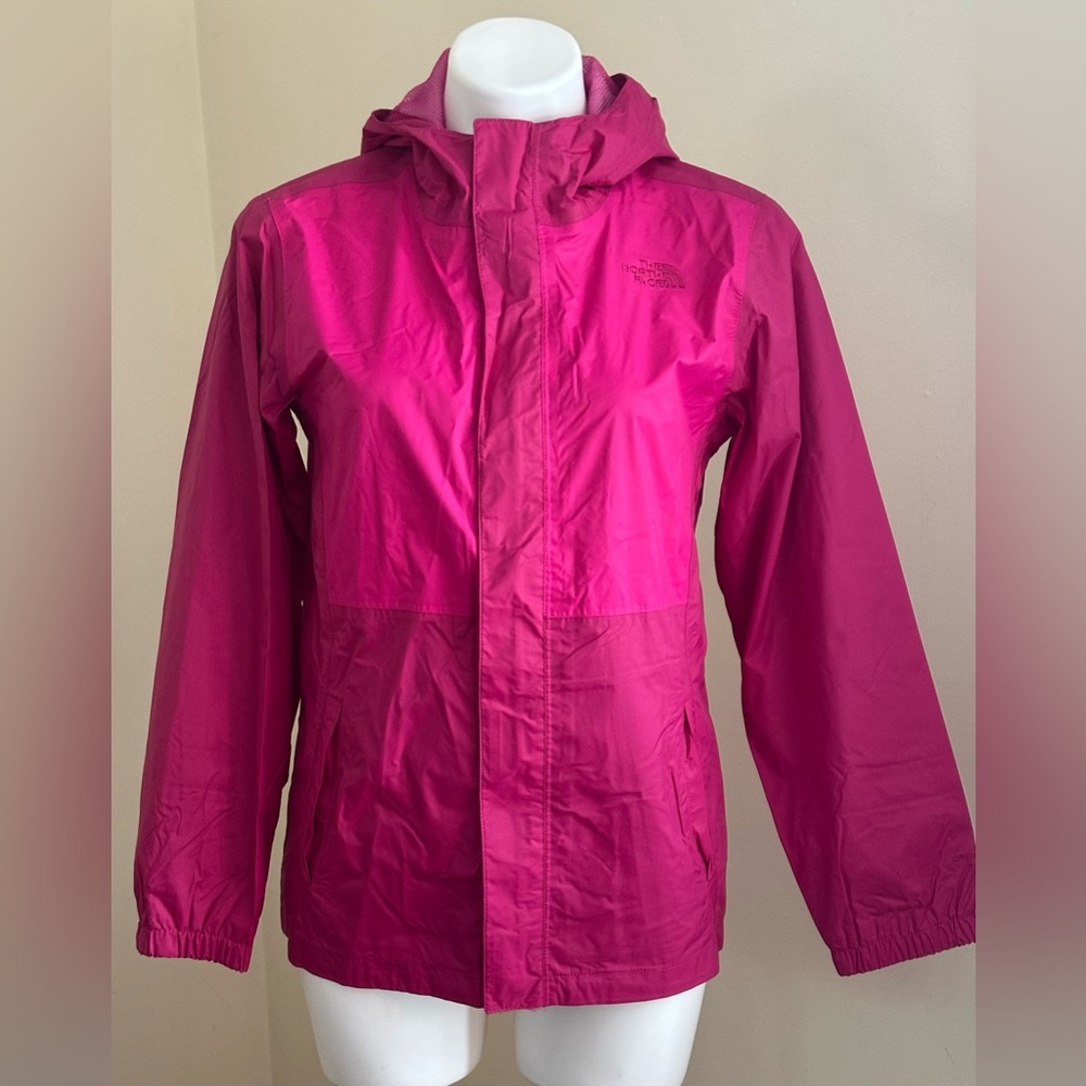 NORTH FACE Pink Hooded Rain Jacket Zipper & Velcro, Elastic Sleeves Sz XL